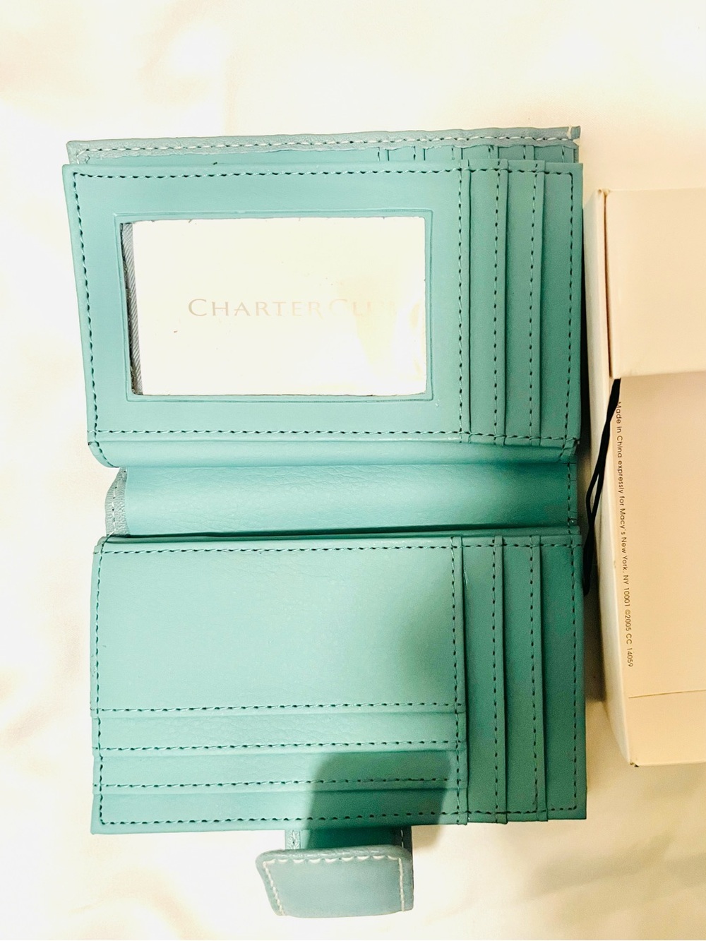 Charter Club Teal-Green Genuine Leather Wallet with Kiss Lock Gold Trim - Picture 5 of 8